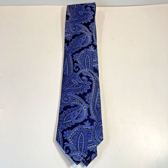Meeting Street Hand Made Men’s Necktie 100% Silk Tie Blue Paisley Pattern - Picture 2 of 7